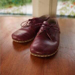 Red Leather Oxford Shoes with Contrast Stitching